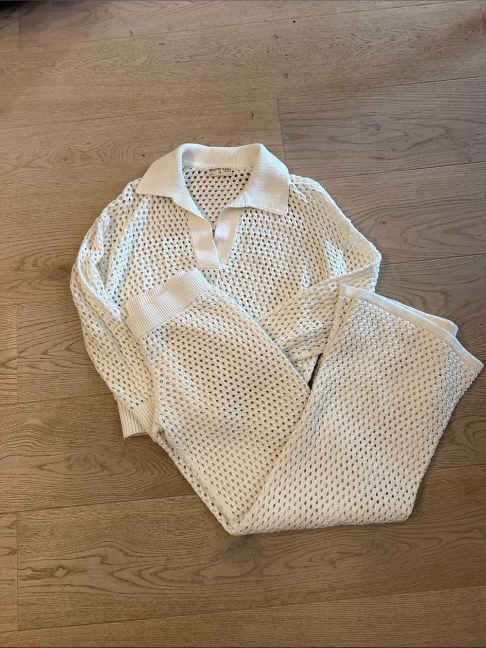 Electric and Rose Knit polo and pant set in cream
